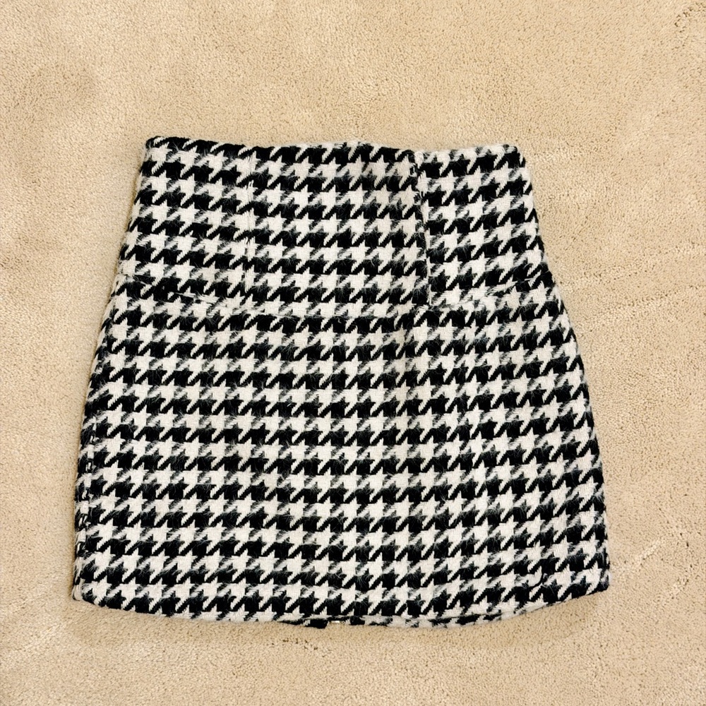 For Love And Lemons Black and White Houndstooth Mini Skirt